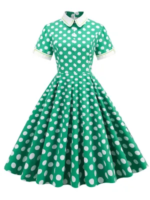 Polka Dots Peter Pan Collar 1950S Dress With Pockets