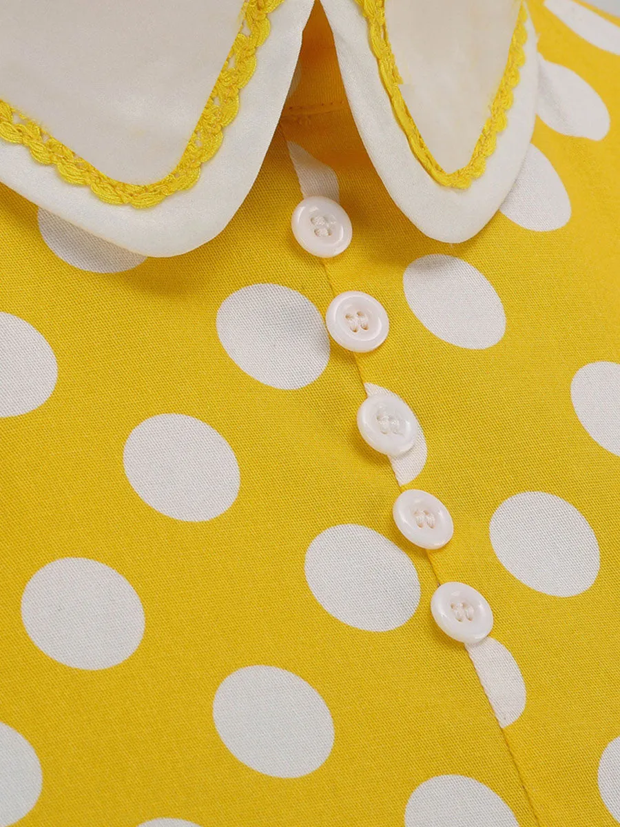 Polka Dots Peter Pan Collar 1950S Dress With Pockets