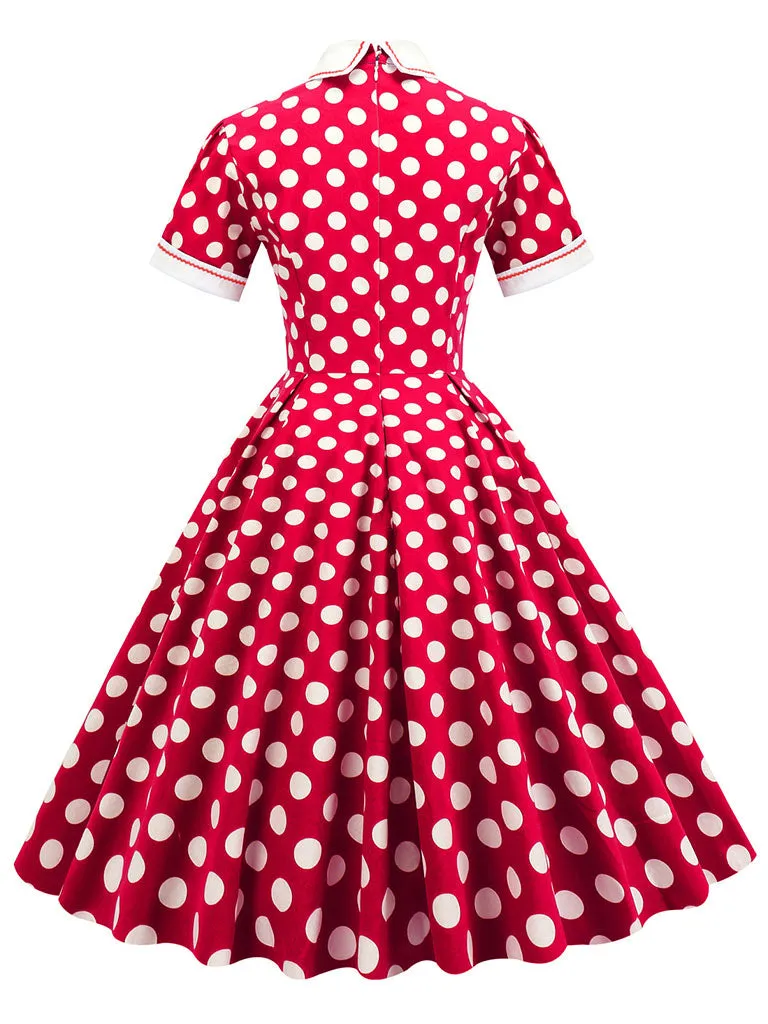 Polka Dots Peter Pan Collar 1950S Dress With Pockets