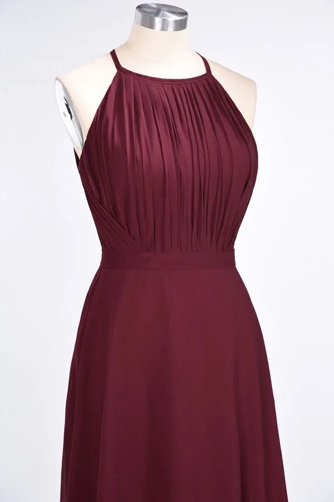 Princess Wine Red Chiffon A-line Long Bridesmaid Dress