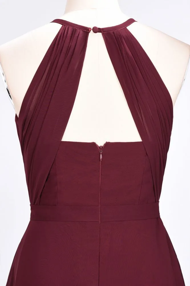 Princess Wine Red Chiffon A-line Long Bridesmaid Dress