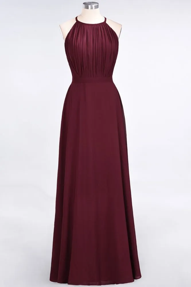 Princess Wine Red Chiffon A-line Long Bridesmaid Dress