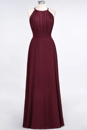 Princess Wine Red Chiffon A-line Long Bridesmaid Dress