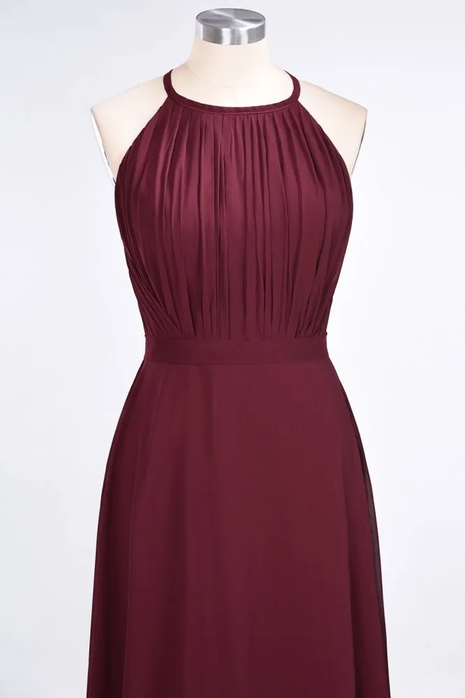 Princess Wine Red Chiffon A-line Long Bridesmaid Dress
