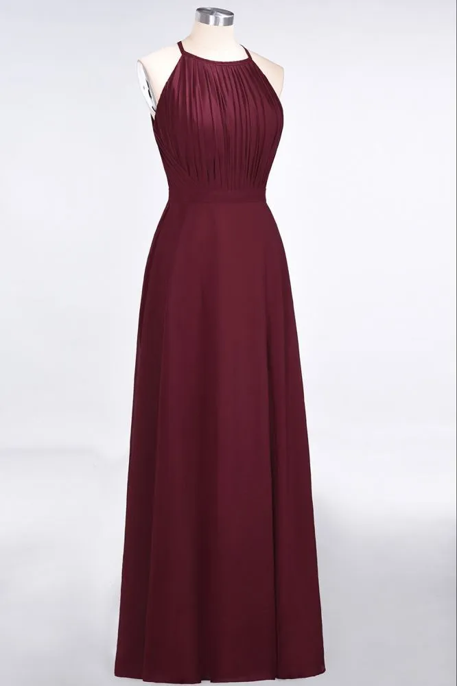 Princess Wine Red Chiffon A-line Long Bridesmaid Dress