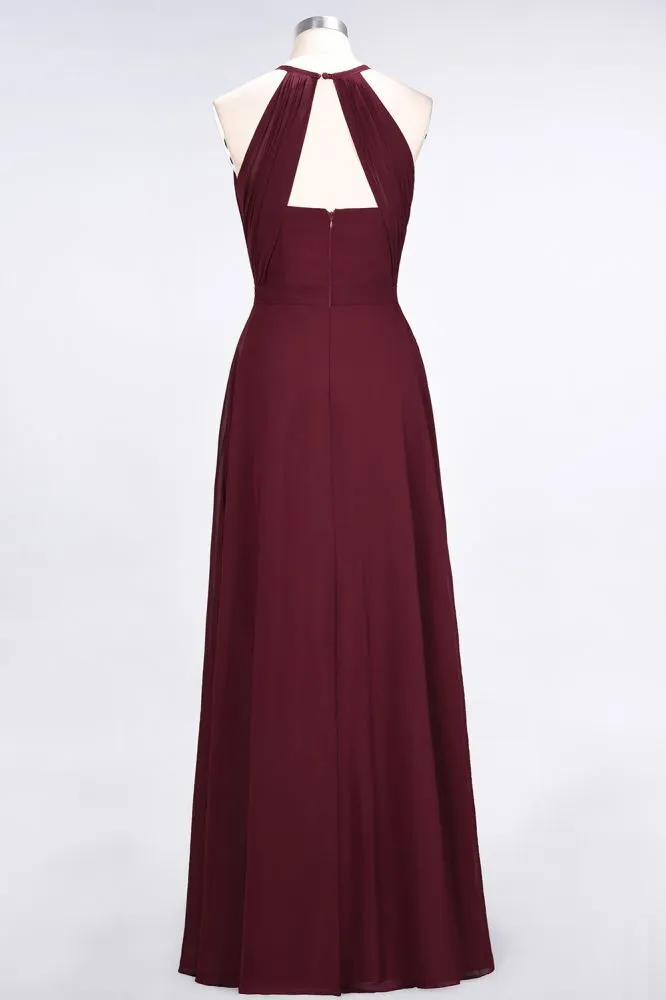 Princess Wine Red Chiffon A-line Long Bridesmaid Dress