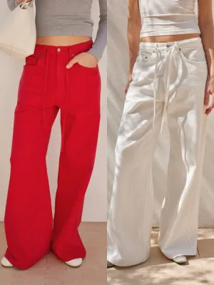 Pure Cotton Washed Wide-Leg Jeans