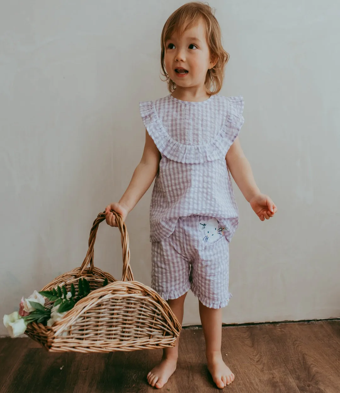 Purple Gingham Print Top
