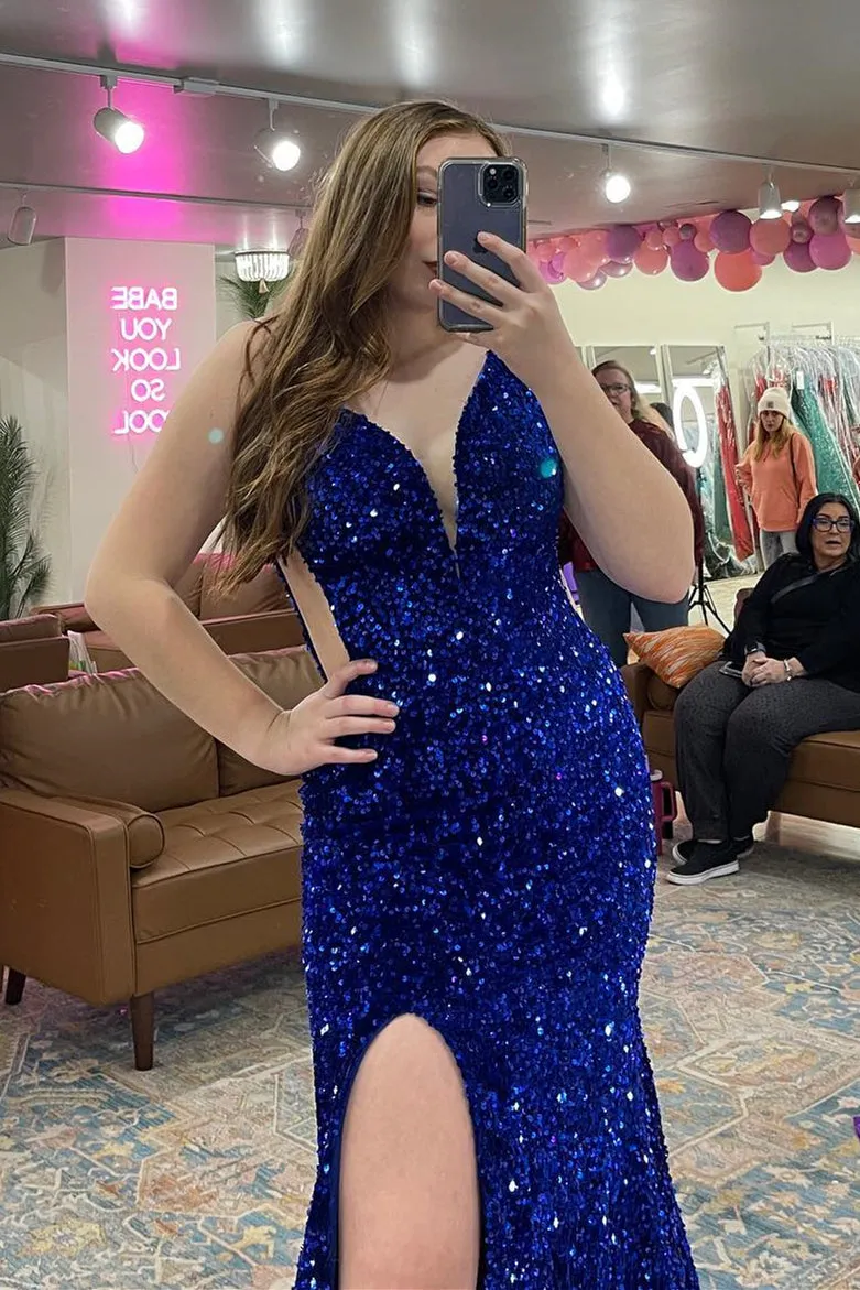 Purple Sequin Straps Mermaid Long Formal Dress