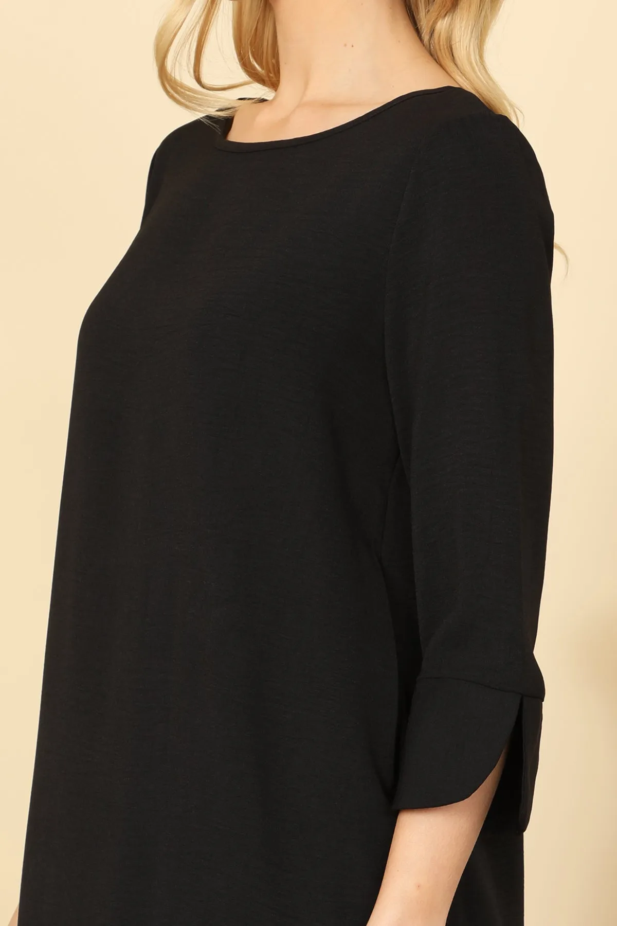 Quarter Sleeve Ruffle Hem Solid Dress