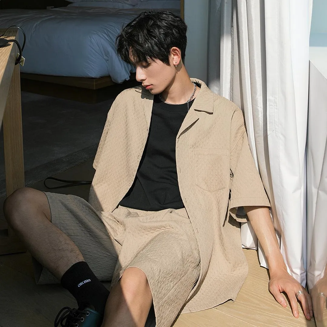 Quilted Textured Short Sleeve Blazer & Shorts