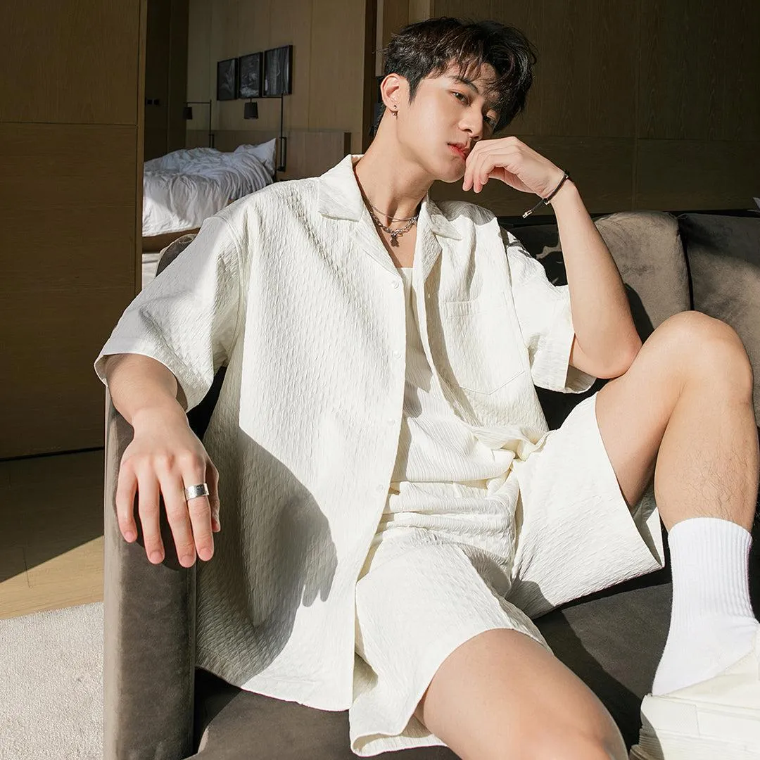 Quilted Textured Short Sleeve Blazer & Shorts