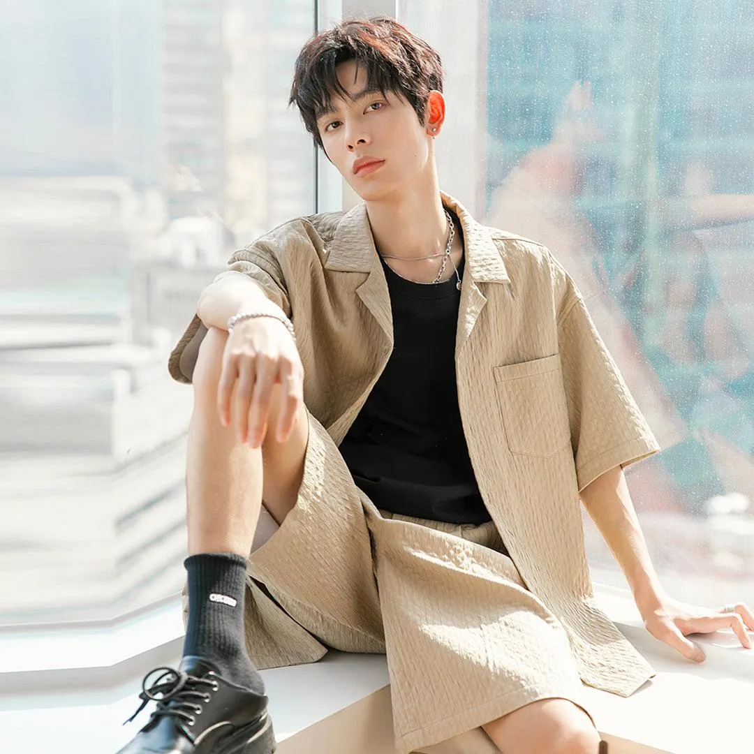 Quilted Textured Short Sleeve Blazer & Shorts