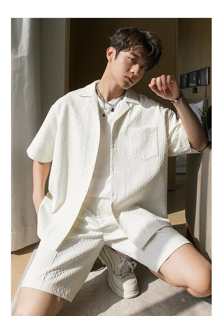 Quilted Textured Short Sleeve Blazer & Shorts