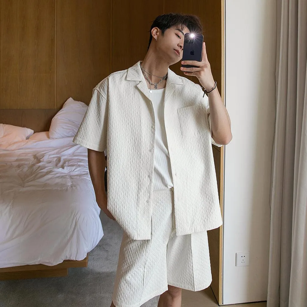 Quilted Textured Short Sleeve Blazer & Shorts