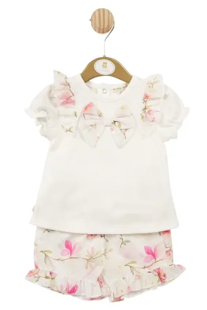 "Evangeline" White & Pink Floral Top & Shorts