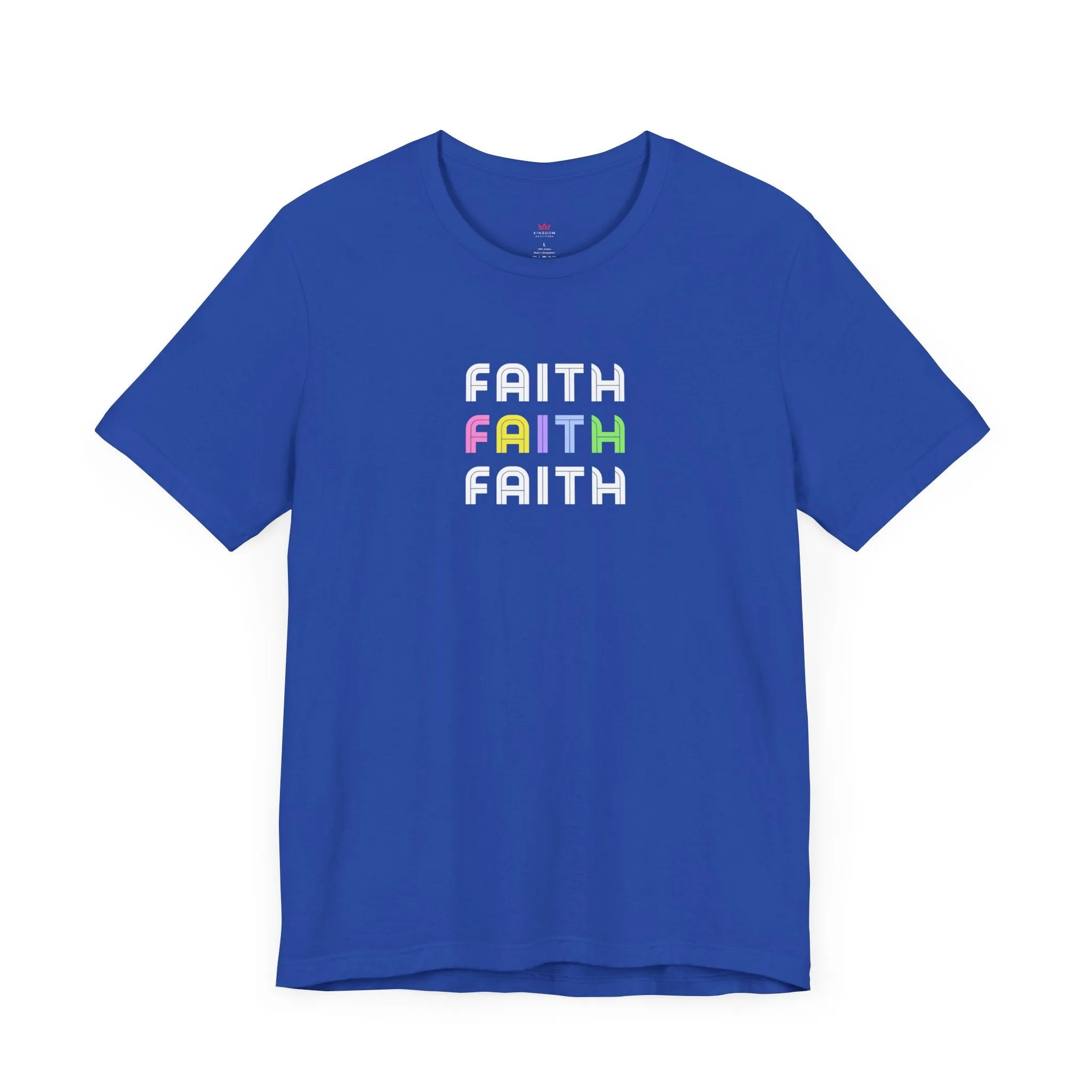 "Faith Rainbow Stacked Christian T-Shirt - Colorful Inspirational Graphic Tee for Women"