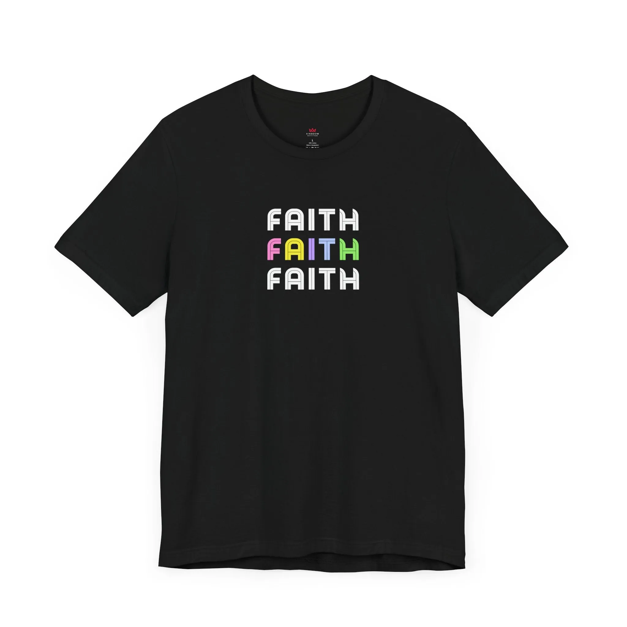 "Faith Rainbow Stacked Christian T-Shirt - Colorful Inspirational Graphic Tee for Women"