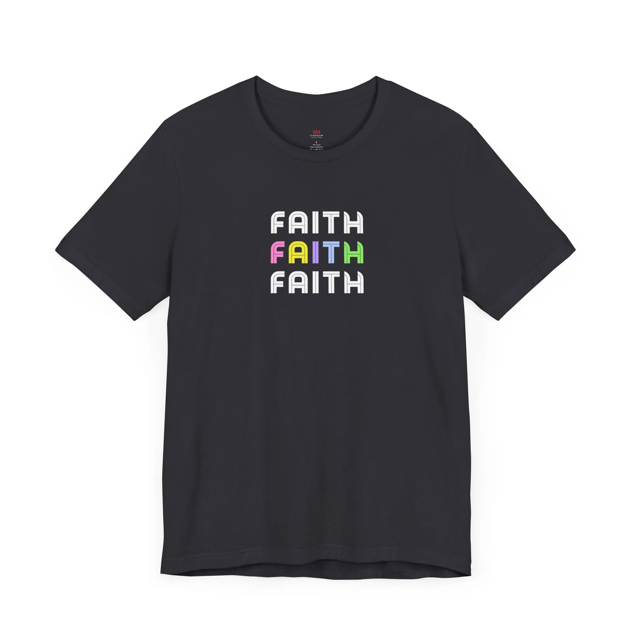 "Faith Rainbow Stacked Christian T-Shirt - Colorful Inspirational Graphic Tee for Women"