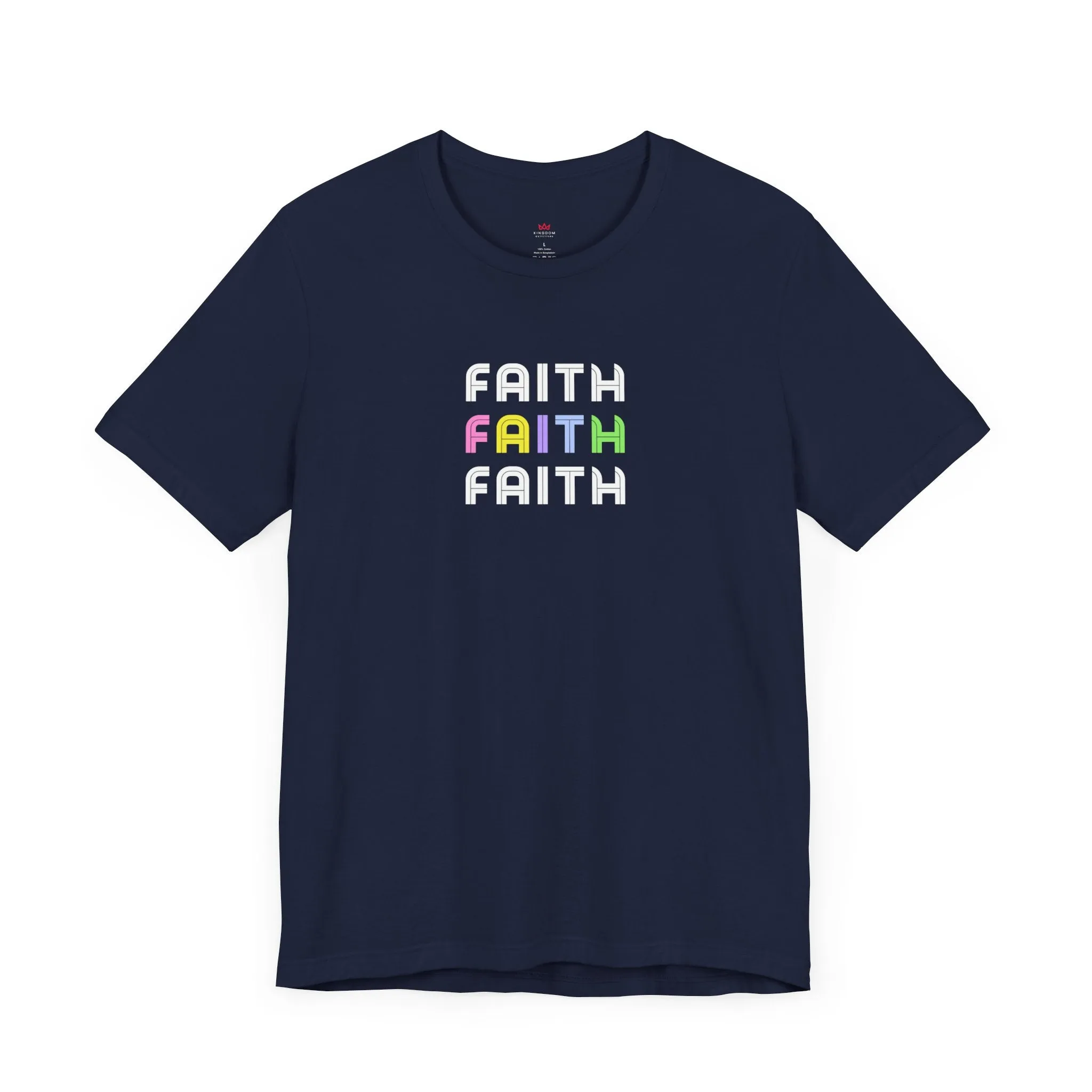 "Faith Rainbow Stacked Christian T-Shirt - Colorful Inspirational Graphic Tee for Women"