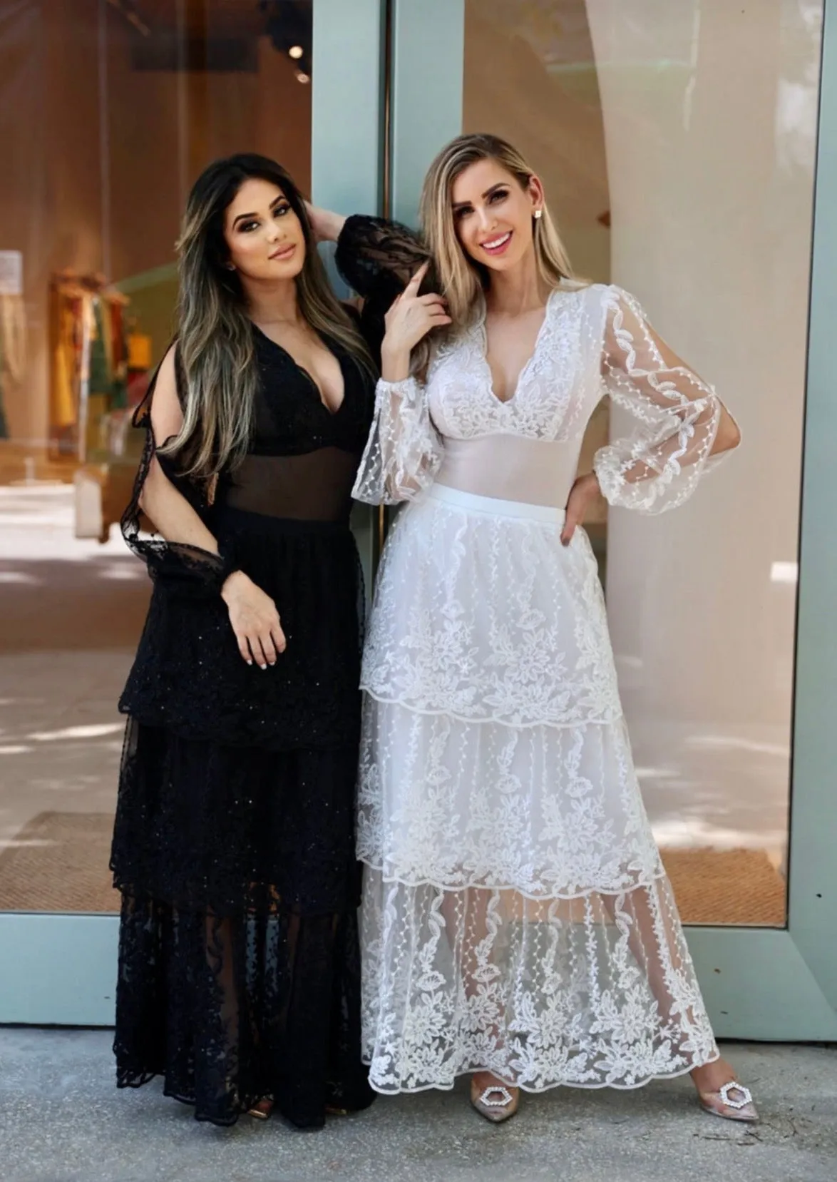"ODILE" BLACK 2-PIECE LONG SLEEVE LACE BODY SUIT & SKIRT