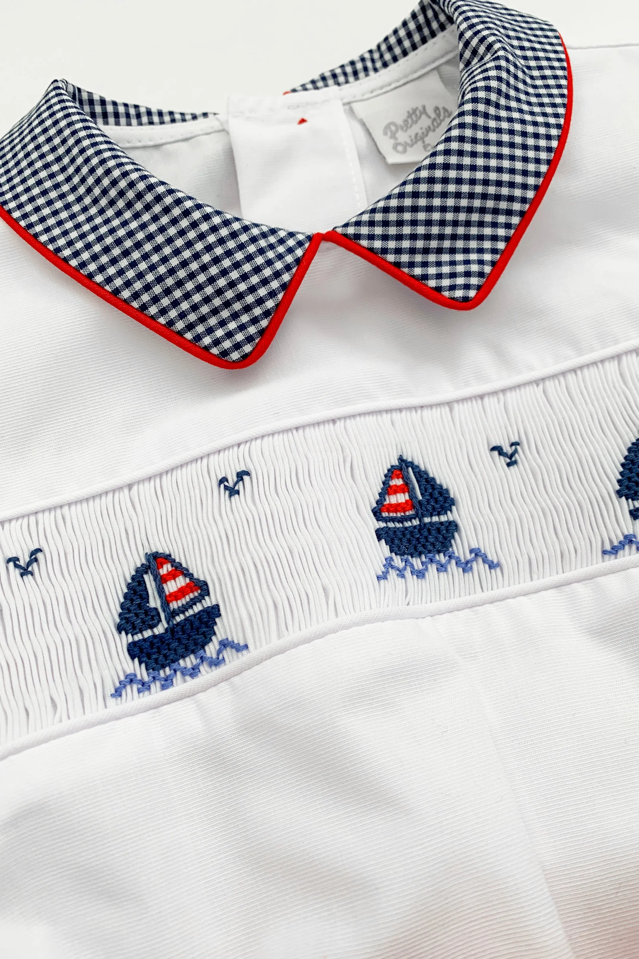 "Remington" Red & Navy Smocked Sailboat Shirt & Shorts
