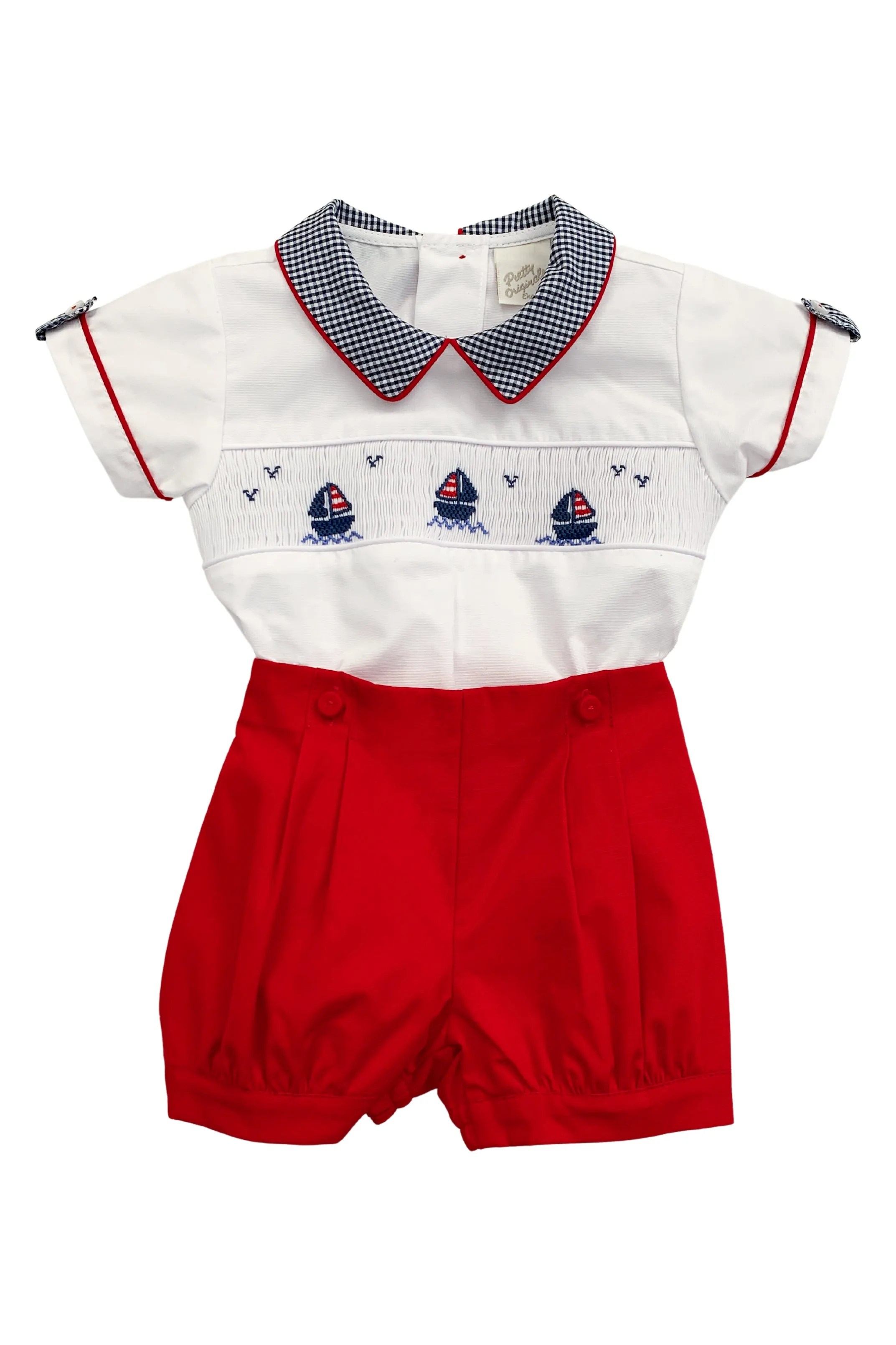 "Remington" Red & Navy Smocked Sailboat Shirt & Shorts