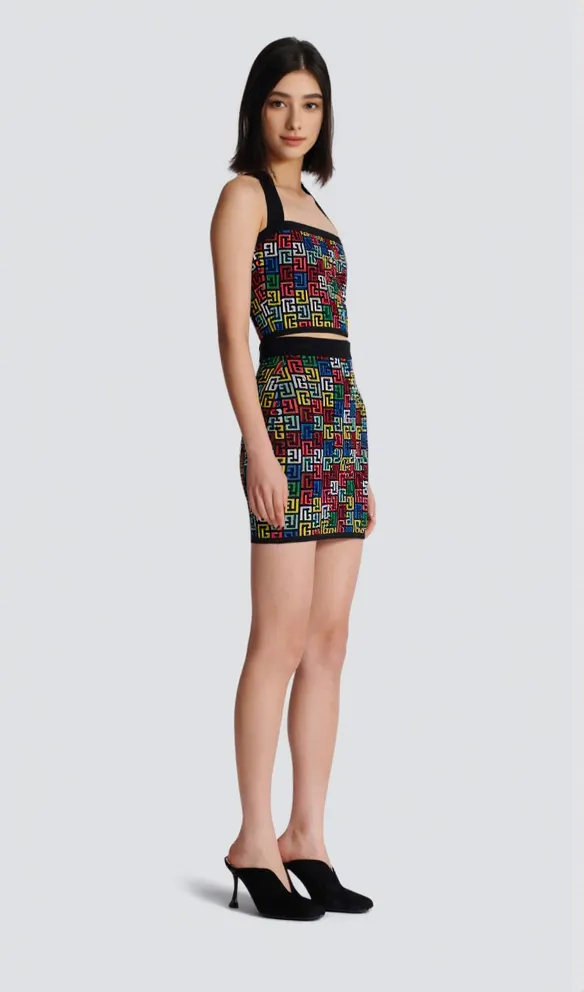 RACHEL MONOGRAM KNIT HALTERNECK TOP SKIRT SET