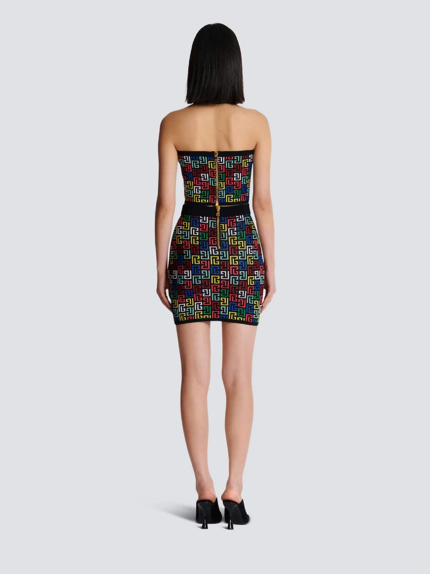 RACHEL MONOGRAM KNIT HALTERNECK TOP SKIRT SET