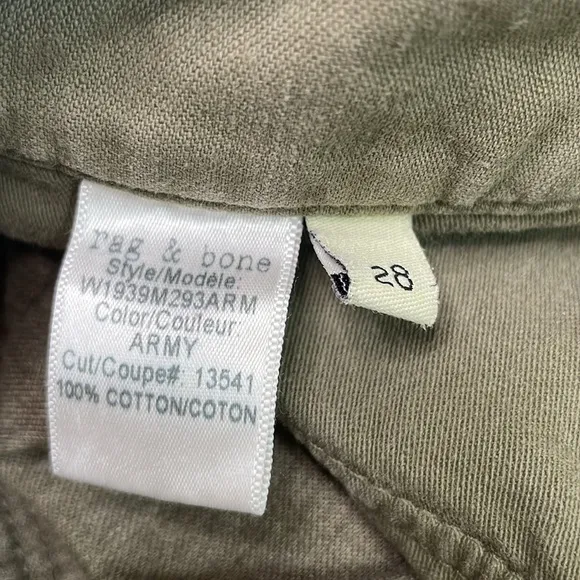 RAG &amp; BONE Women’s Army Green Cotton Mid-Rise Cargo Shorts Size 28
