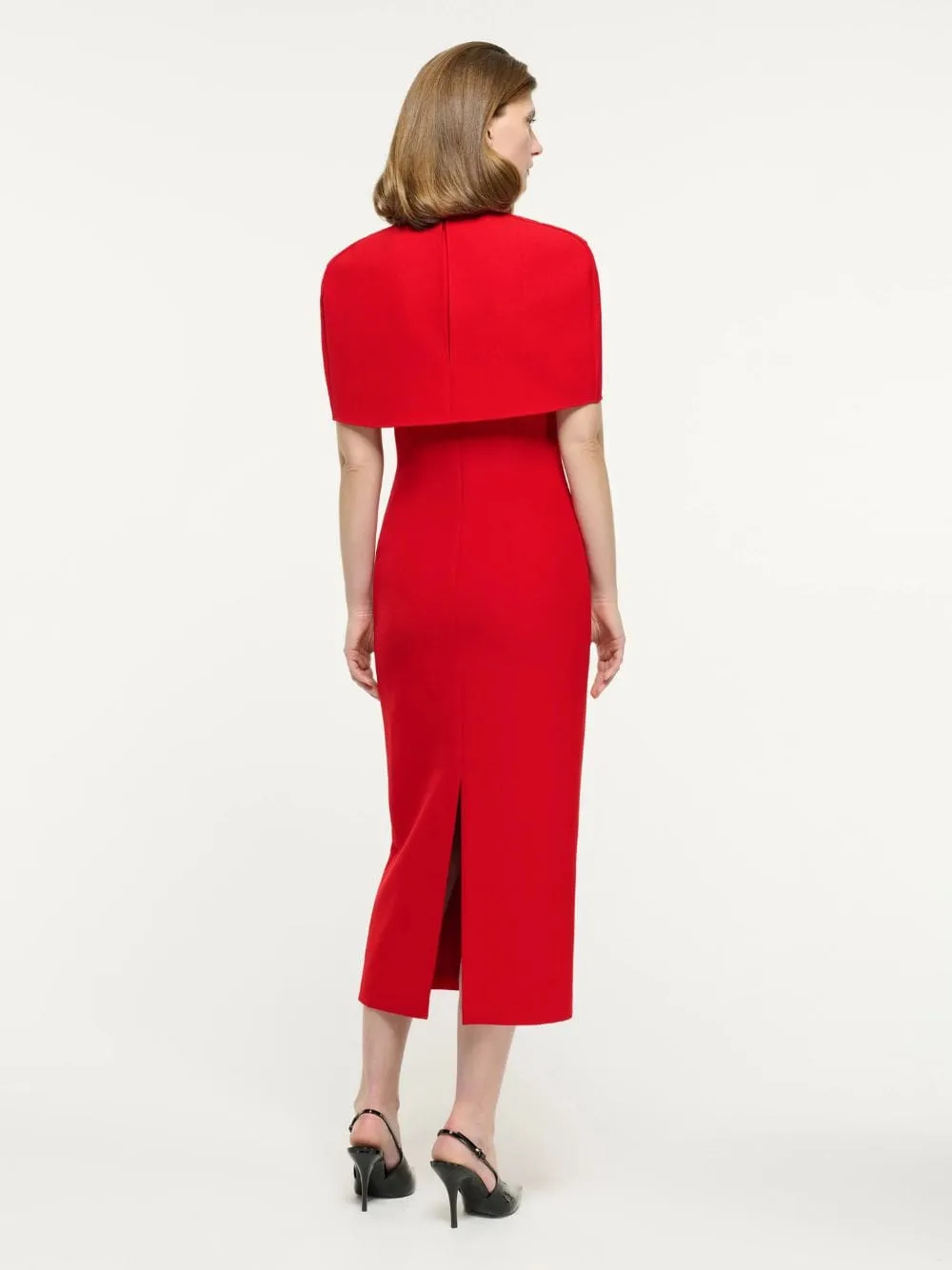 Red Cape Crepe Midi Dress