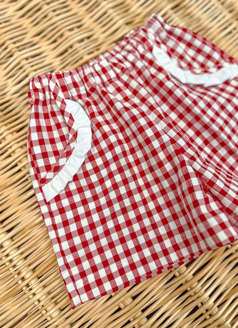 Red check Girly Shorts