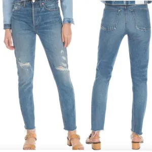 Re/Done Originals size 24 Square Destroyed High Waist Raw Hem Ankle Jeans