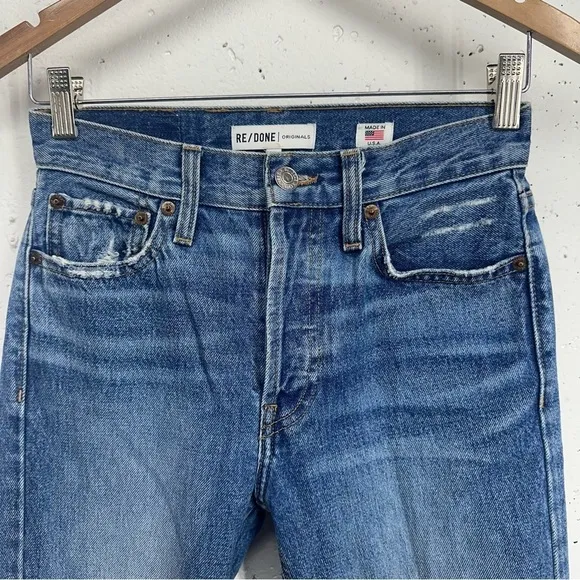 Re/Done Originals size 24 Square Destroyed High Waist Raw Hem Ankle Jeans