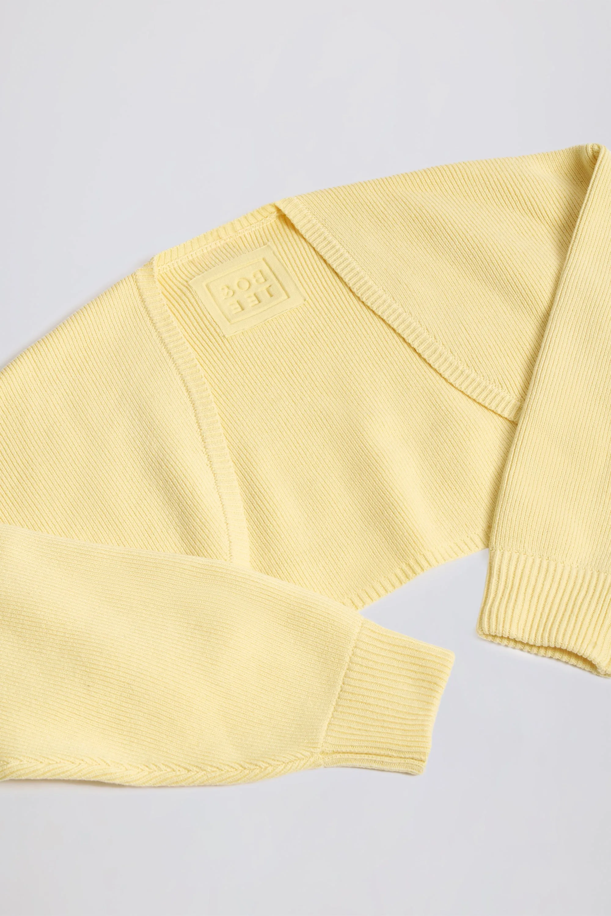 Ribbed-Knit Cropped Shrug in Lemon