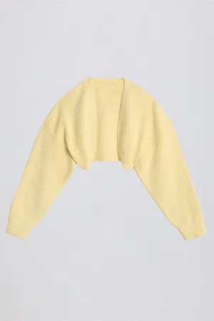 Ribbed-Knit Cropped Shrug in Lemon