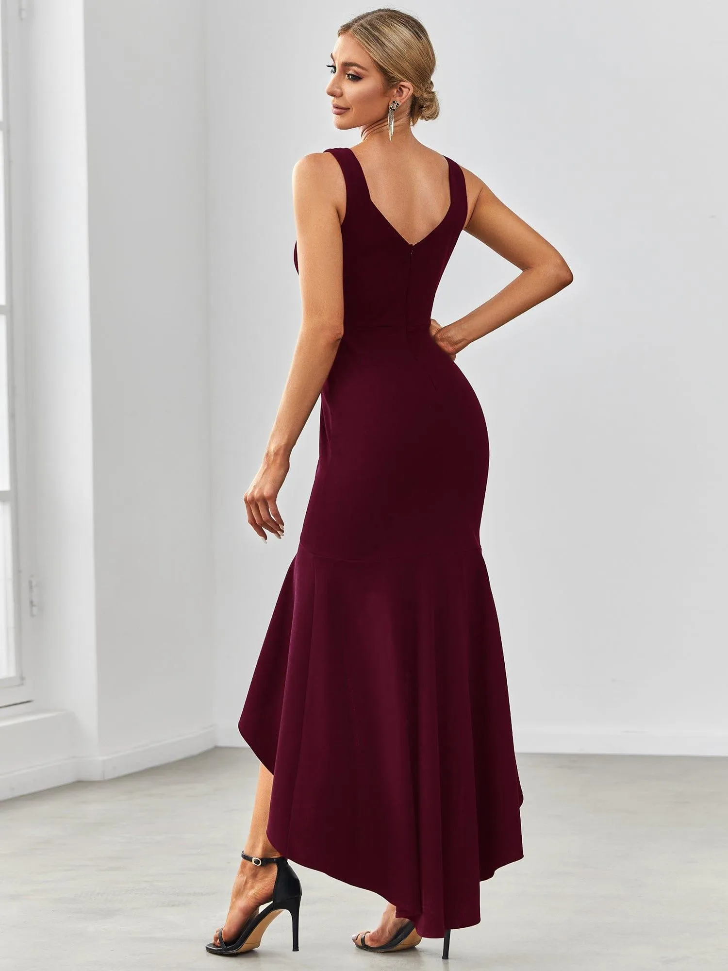 Robe Charmant sirène Haut-Bas glamour à double col en V(Vente finale)