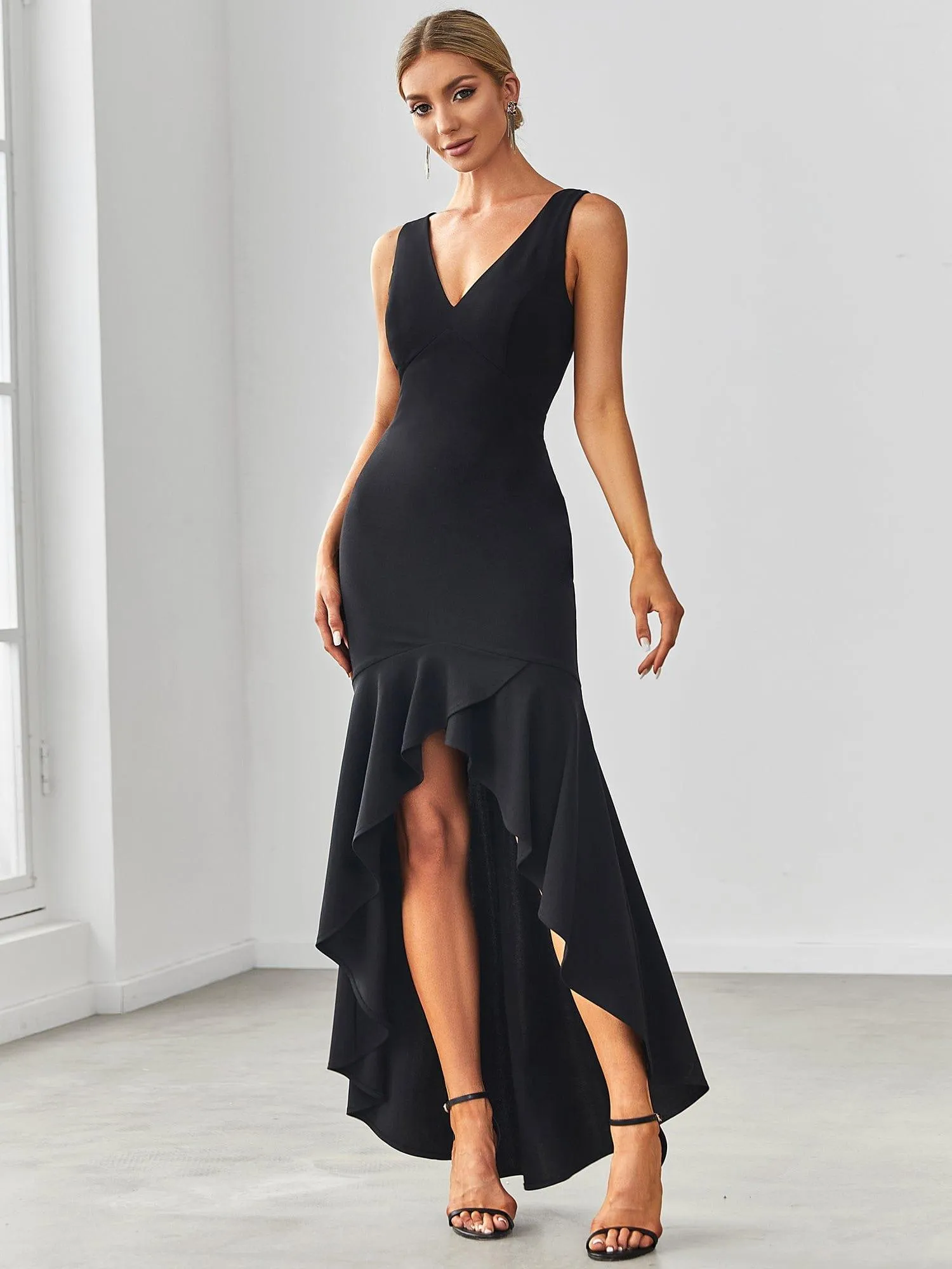 Robe Charmant sirène Haut-Bas glamour à double col en V(Vente finale)