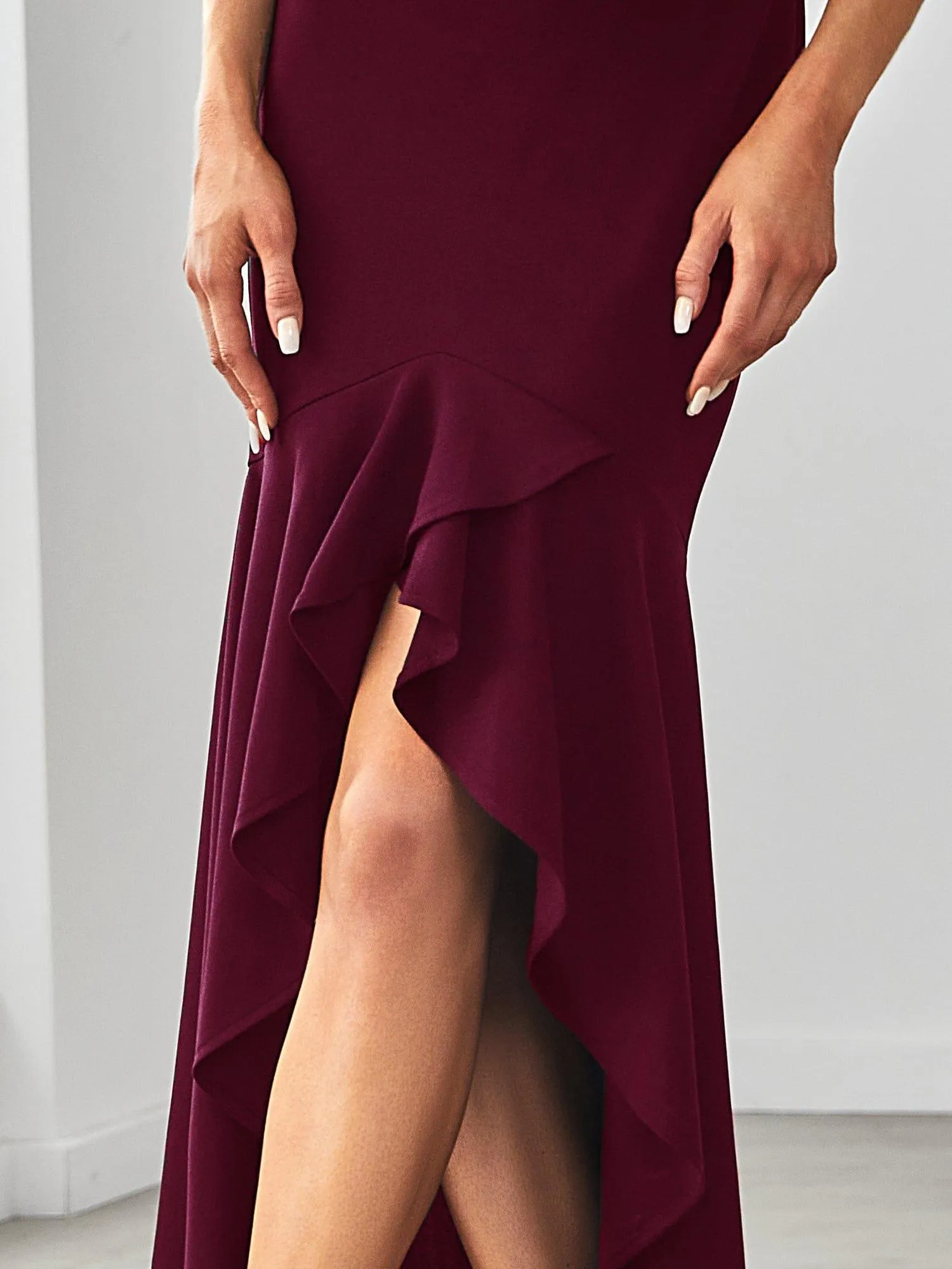 Robe Charmant sirène Haut-Bas glamour à double col en V(Vente finale)