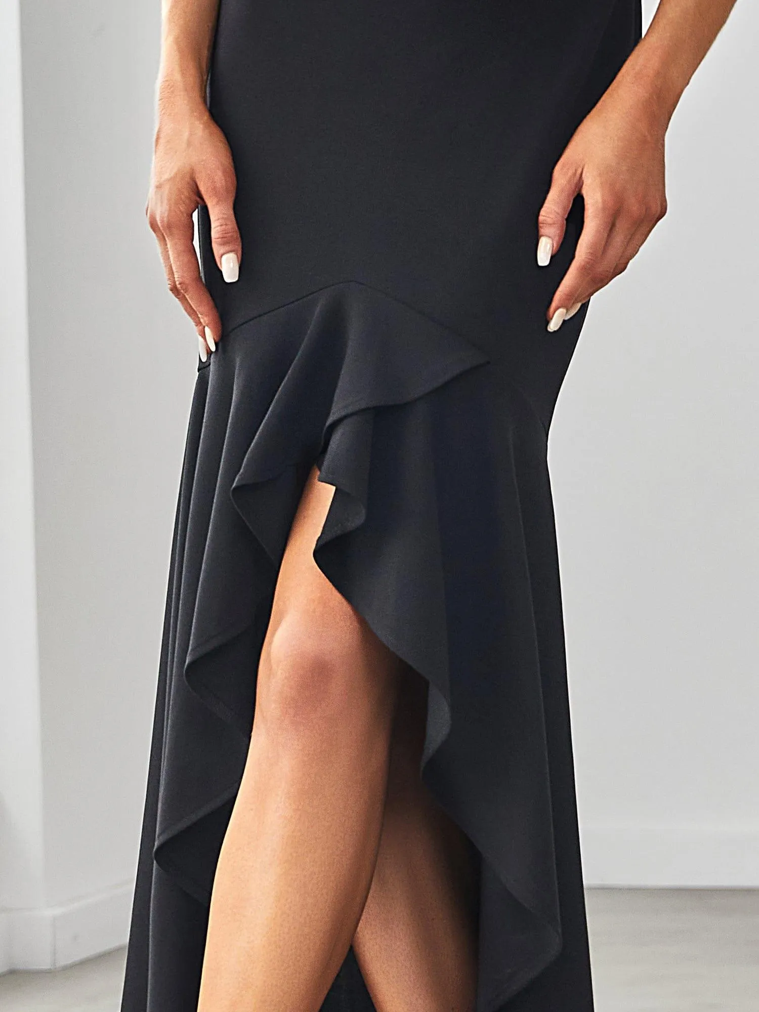 Robe Charmant sirène Haut-Bas glamour à double col en V(Vente finale)