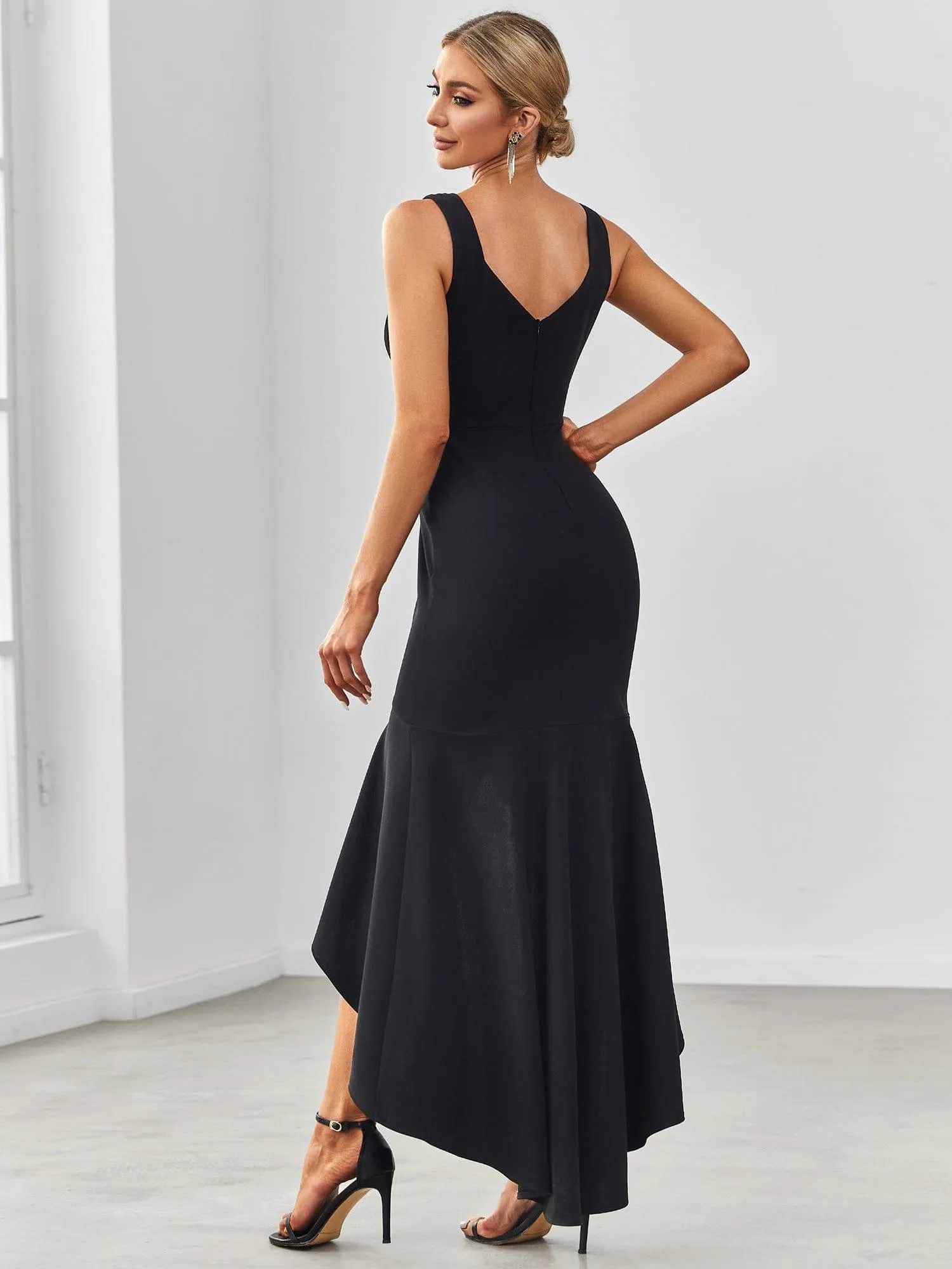 Robe Charmant sirène Haut-Bas glamour à double col en V(Vente finale)