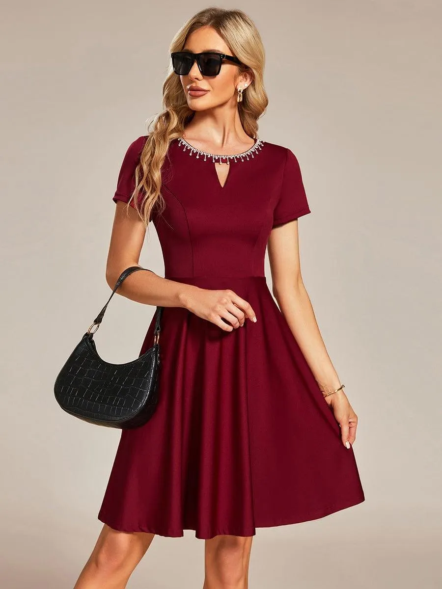 Robe Décontractée décolleté en strass Manches Courtes A-Line Mini(Vente finale)