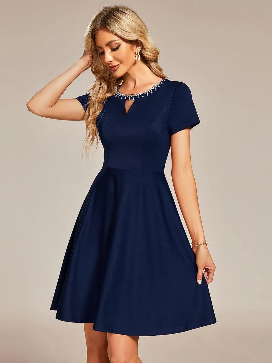 Robe Décontractée décolleté en strass Manches Courtes A-Line Mini(Vente finale)