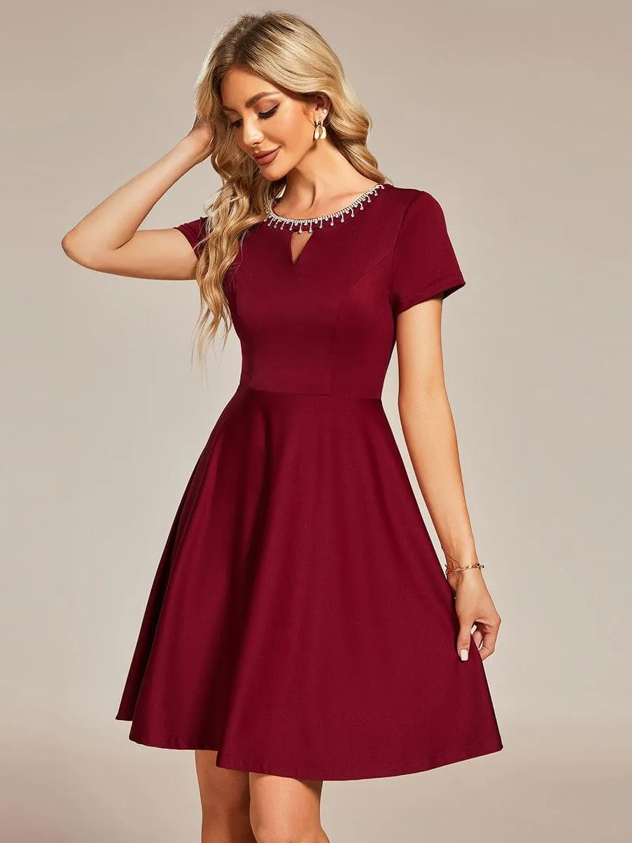Robe Décontractée décolleté en strass Manches Courtes A-Line Mini(Vente finale)