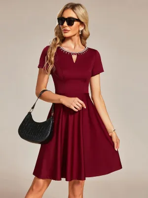 Robe Décontractée décolleté en strass Manches Courtes A-Line Mini(Vente finale)