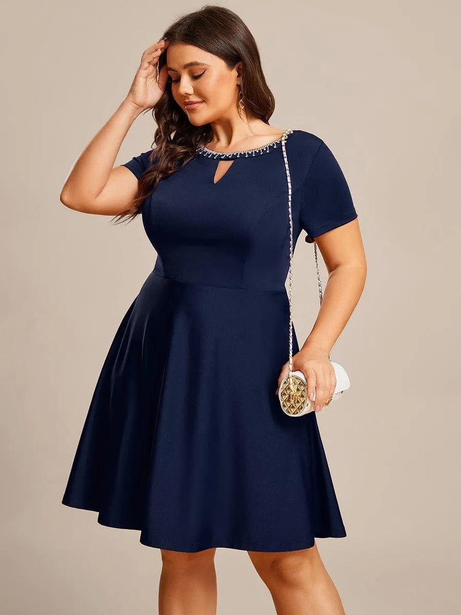 Robe Décontractée décolleté en strass Manches Courtes A-Line Mini(Vente finale)
