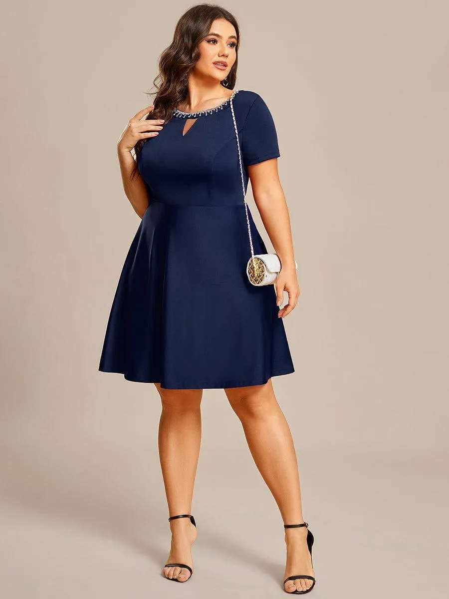 Robe Décontractée décolleté en strass Manches Courtes A-Line Mini(Vente finale)