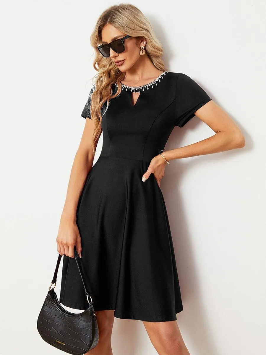 Robe Décontractée décolleté en strass Manches Courtes A-Line Mini(Vente finale)