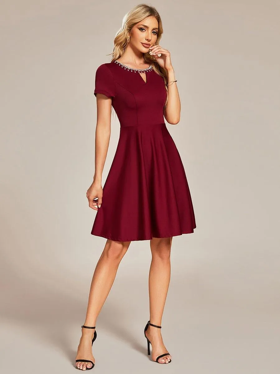 Robe Décontractée décolleté en strass Manches Courtes A-Line Mini(Vente finale)