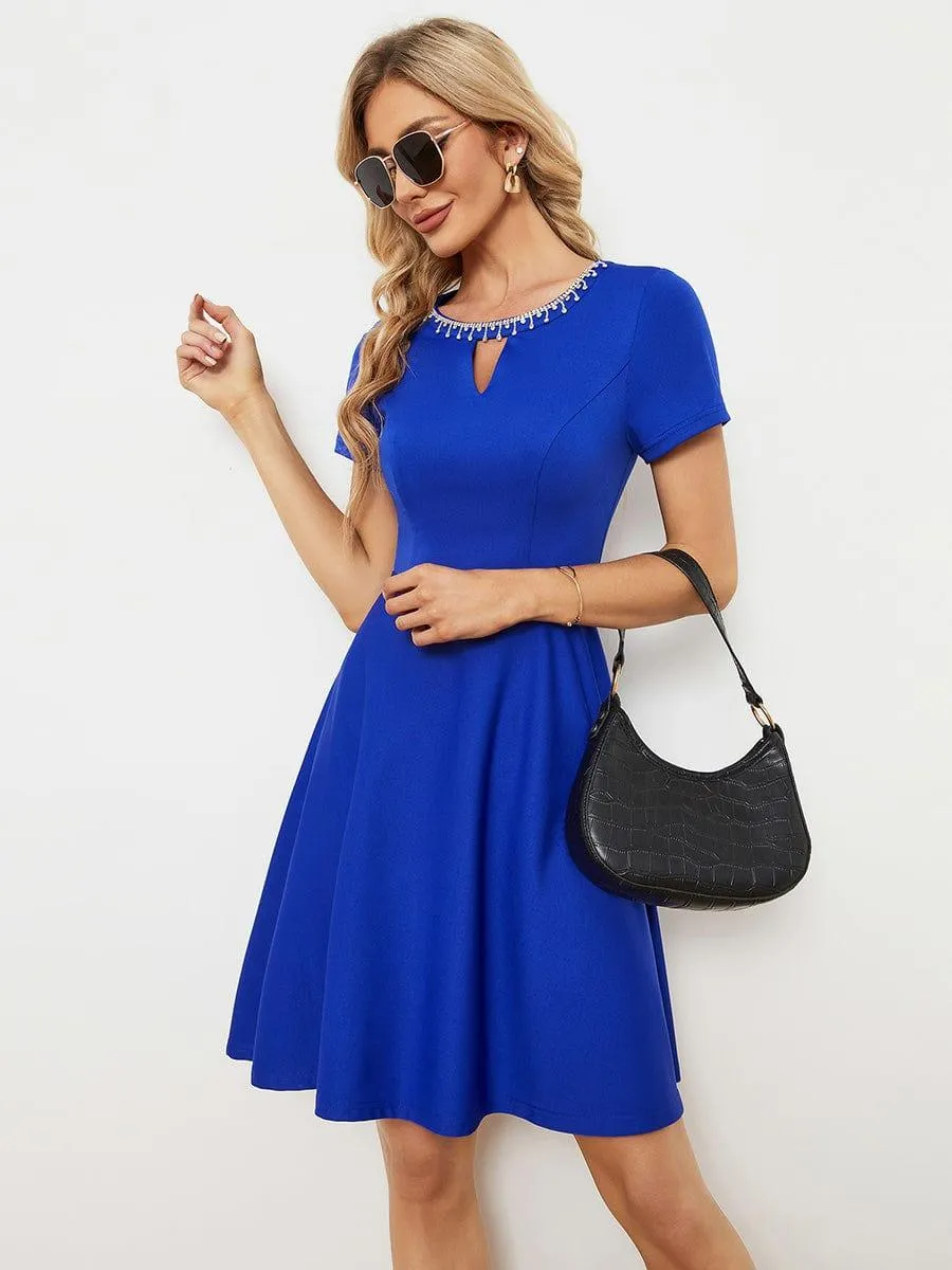 Robe Décontractée décolleté en strass Manches Courtes A-Line Mini(Vente finale)